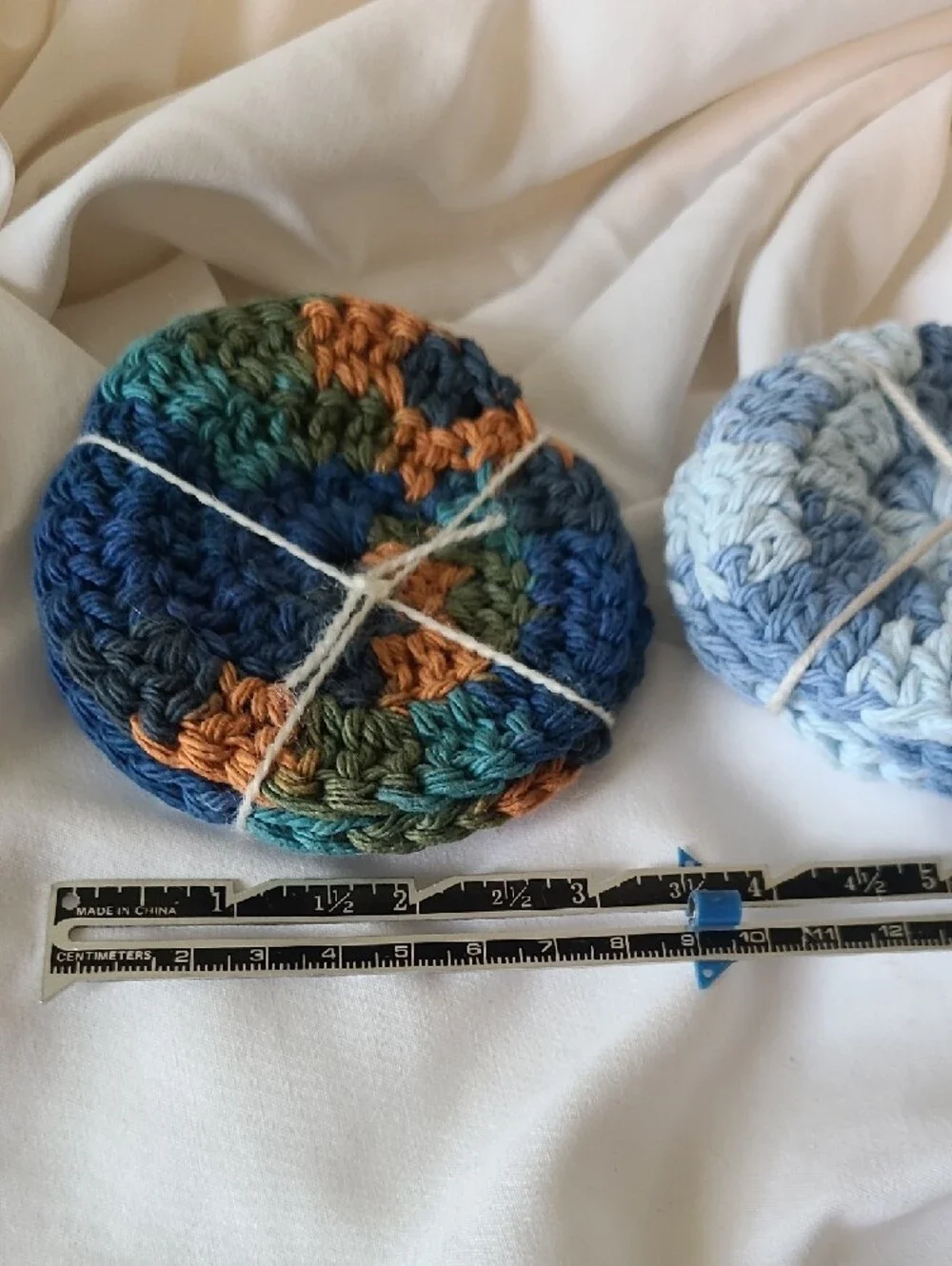 Handmade Crocheted Face Scrubbies - Blue & Multicolor Set By Grey Dove Creations